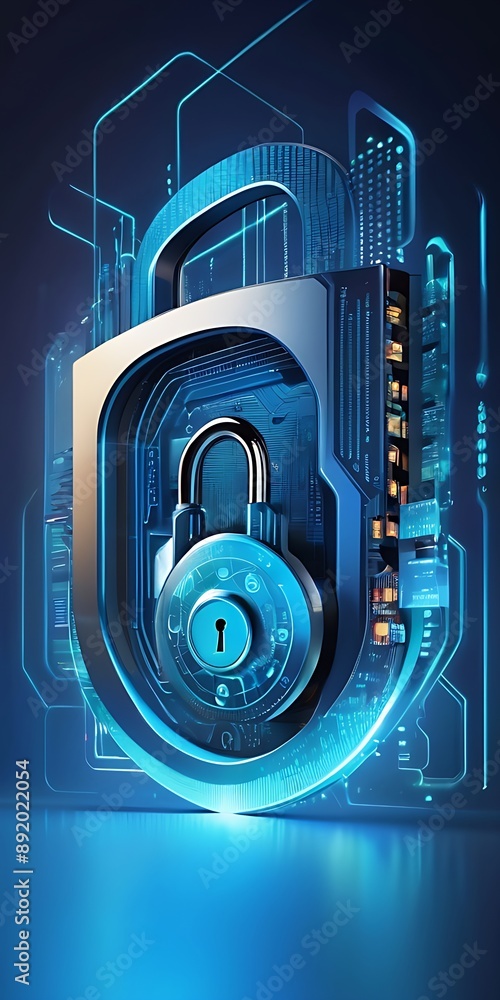 Poster padlock and keyhole on circuit board a concept symbolizing security on digital platforms. suitable f