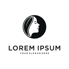 Woman logo with modern line art style for beauty salon. Premium Vector