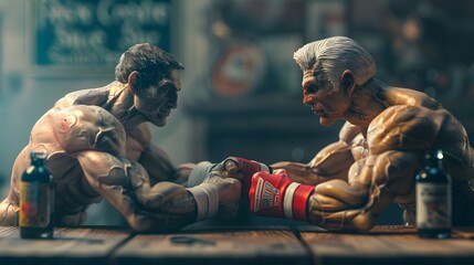 3d illustration of confrontation with arm wrestling. 