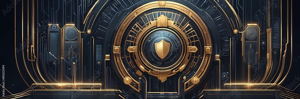 Poster padlock and keyhole on circuit board a concept symbolizing security on digital platforms. suitable f