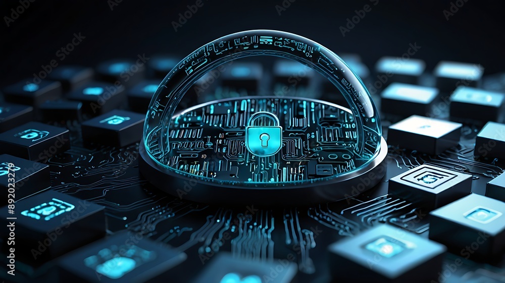 Poster padlock and keyhole on circuit board a concept symbolizing security on digital platforms. suitable f