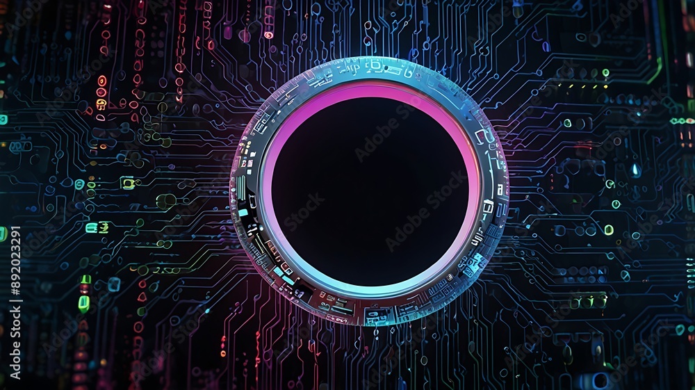 Poster padlock and keyhole on circuit board a concept symbolizing security on digital platforms. suitable f