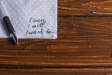 Hand written note on napkin
