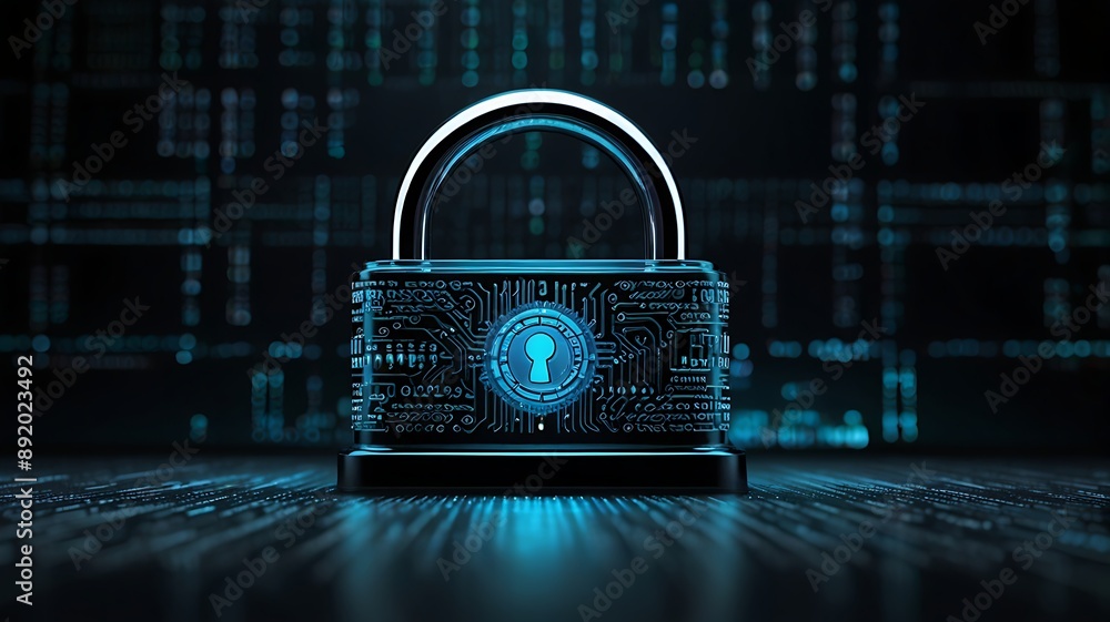 Poster padlock and keyhole on circuit board a concept symbolizing security on digital platforms. suitable f