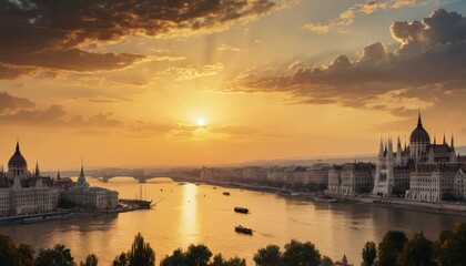 Naklejka premium Budapest Parliament Building at Sunset.
