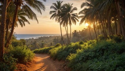 Tropical Jungle Path at Sunset.