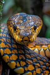 king cobra with its tail wrapped around a tree, Anger, Menacing, Full body view