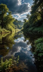 River reflection in the forest.