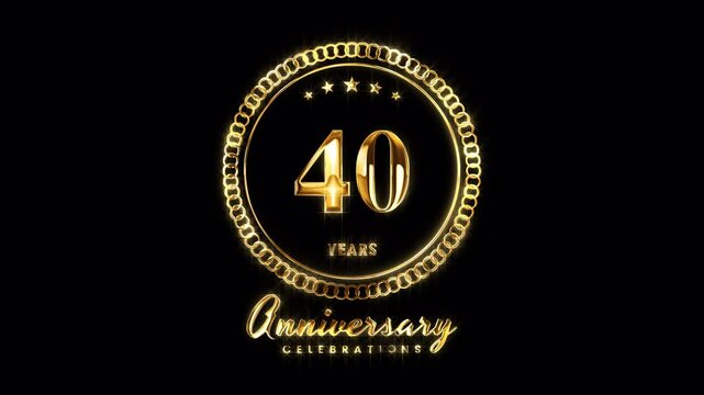 40th Anniversary Celebration. Golden 40 Years Anniversary Animation in Gold Color on the Transparent Background, Alpha Channel. Great for greetings, celebrations, events, and gifts.
