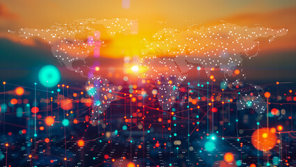 High-tech global connectivity map, Global digital network visualization