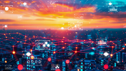 High-tech global connectivity map, Global digital network visualization