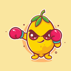 kawaii lemon fruit character mascot playing boxing sport isolated cartoon in flat style design 
