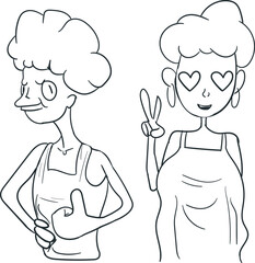 Two funny cartoon characters or avatars - a man and a woman.