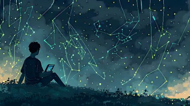 Internet network security concept with young man in the night.