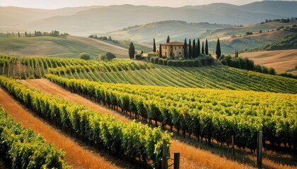 Fototapeta premium Tuscan Vineyard Landscape with Villa.
