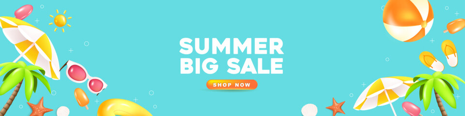 Summer sale web banner tropical beach vibes  background with beach decoration