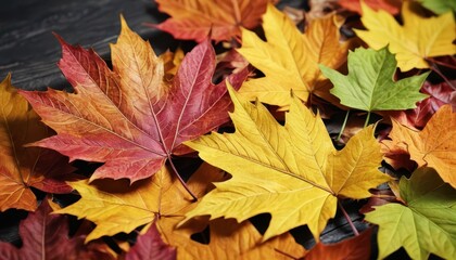 Autumn Leaves on Wooden Background.
