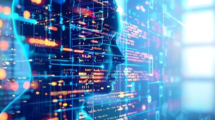 A conceptual representation of machine learning, with lines of code scrolling rapidly on a computer screen, overlaid with visualizations of data processing and model training, 