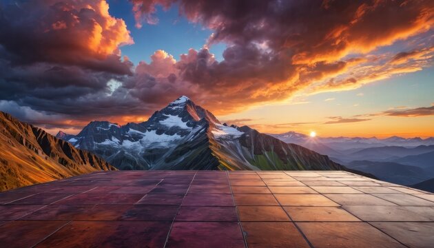 Mountaintop Platform with Sunset Clouds