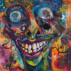 Obraz premium Painting style illustration of punk zombie graffiti style 