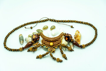 Balinese jewelry necklaces with white background