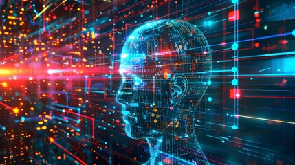 Obraz premium Big Data concept. Digital neural network.Business woman hand touching Introduction of artificial intelligence. Cyberspace of future.Science and innovation of technology.