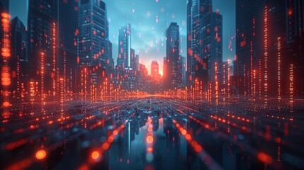 Fototapeta premium A stock market graph with double exposure of modern skyscrapers.