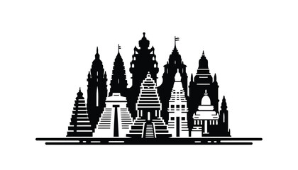 various temples in black silhouette on white background