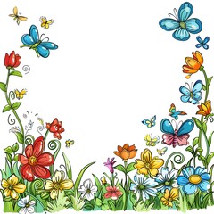 Horizontal Cartoon Flower Border. Colorful flower border with lots of cartoon flowers