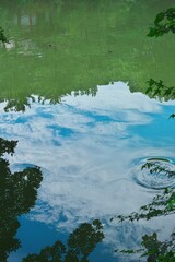 水面の波紋と青い空