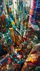 Naklejka premium Cubist Urban Symphony: Fragmented Cityscapes and Geometric Harmony in Modern Metropolises
