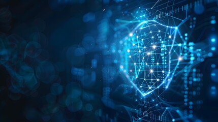 Secure technology. Polygonal wireframe shield with check mark sign on dark blue. Secure service, protect data, cyber shield, antivirus solution, internet safety, firewall system, privacy concept. 