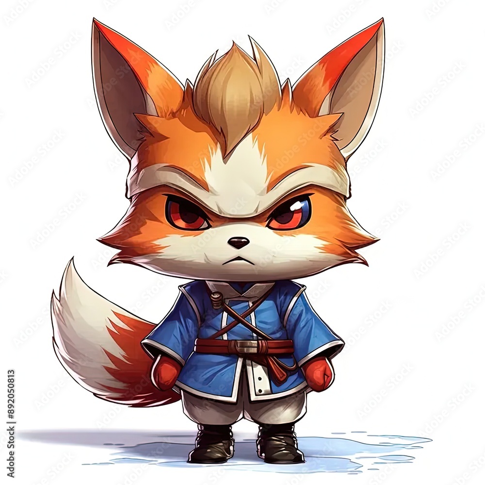 Sticker a fox with a blue jacket and red eyes