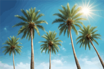 Tropical palm tree with blue sky and cloud Summer vacation and travel concept.