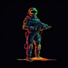 a man with a gun standing in the dark