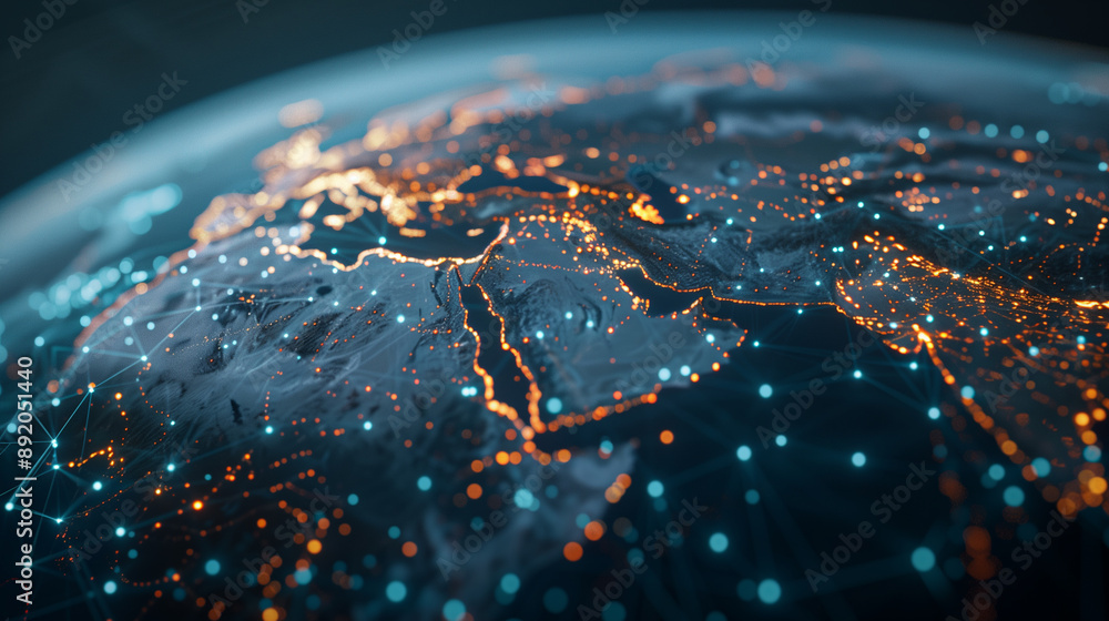 Poster 3d world globe data exchange , planet earth network connection web