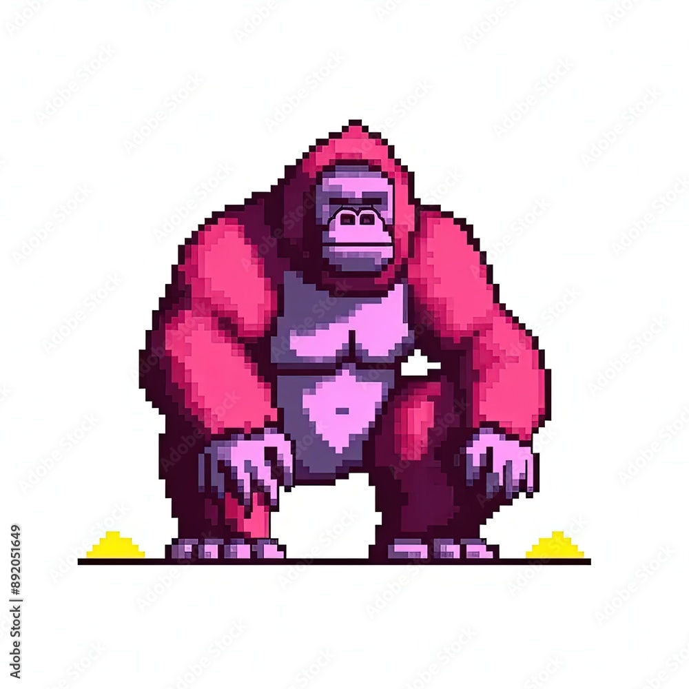 Sticker a pixelated gorilla with a pink jacket on