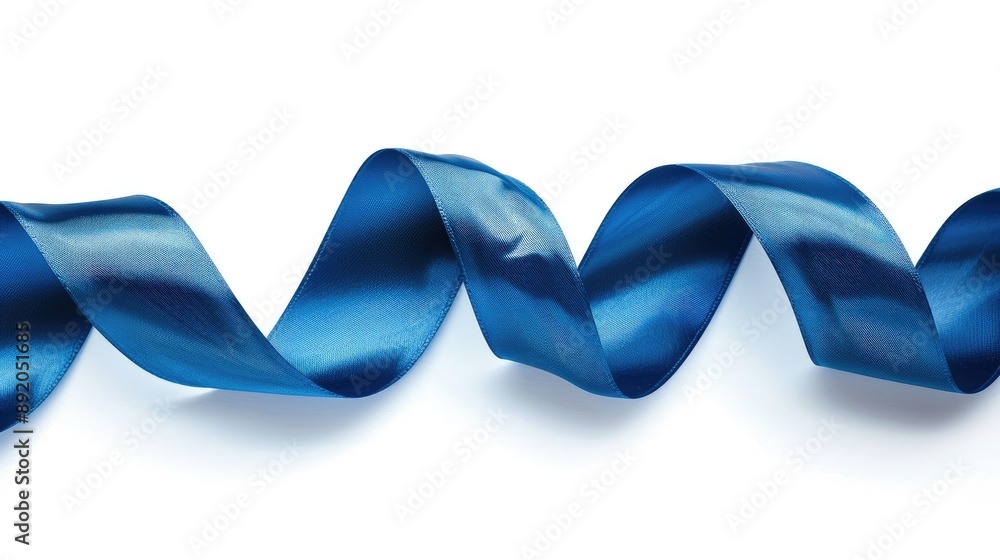 Wall mural Blue satin ribbon isolated on white background