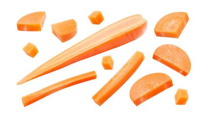 Carrot slices collection isolated on white background , clipping path.