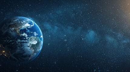 Fototapeta premium Planet Earth on starry space background, day and night transition