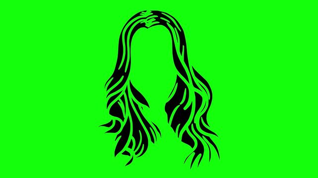wavy illustration video animation curly long fashion silhouette hairstyle logo hair icon beauty hairdresser braid woman girl female wig outline haircut plait style for green screen footage