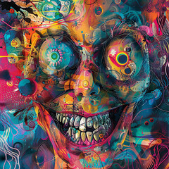 Painting style illustration of punk zombie graffiti style