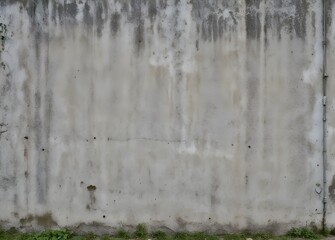 A gray concrete wall with dark and light spots and a metal pipe connected to it