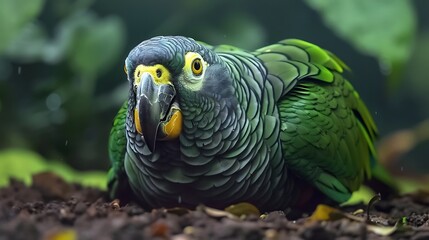 Fototapeta premium Orangecheeked Parrot Pyrilia barrabandi resting in the Amazon rainforest known locally as Papagaiodebochechaslaranjas