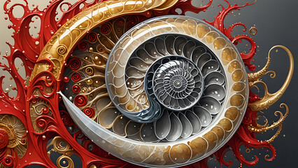 Abstraktion der Ammonite auf beige 16x9. Hintergrund für das Design 3.