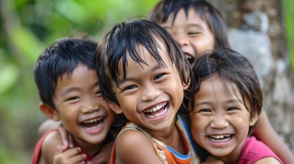 Obraz premium Children playing and laughing together, representing pure friendship