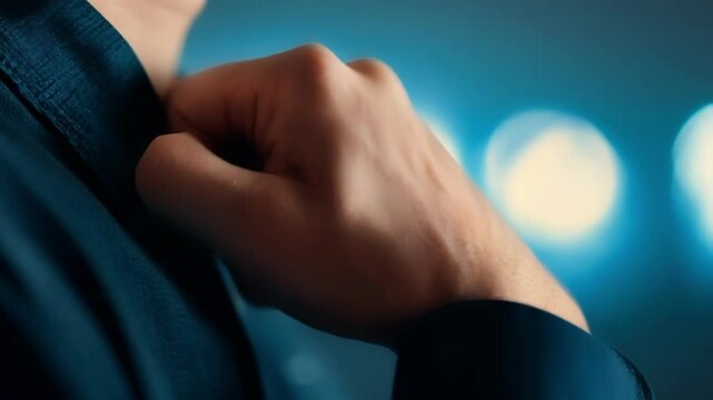 persons hand clutches their chest tightly as they watch a jump scare scene play out on a screen in front of them.