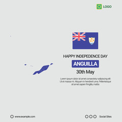 Anguilla National Day Social Media Banner, Editable Vector Design with Map and Flag
