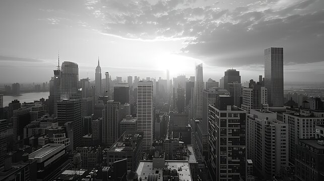 Fototapeta A black and white photo capturing the city skyline
