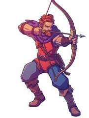 Fototapeta premium Pixel archer, aiming arrow, 8bit art style, vibrant colors, isometric game perspective, detailed pixels, action pose, retro adventure vibe